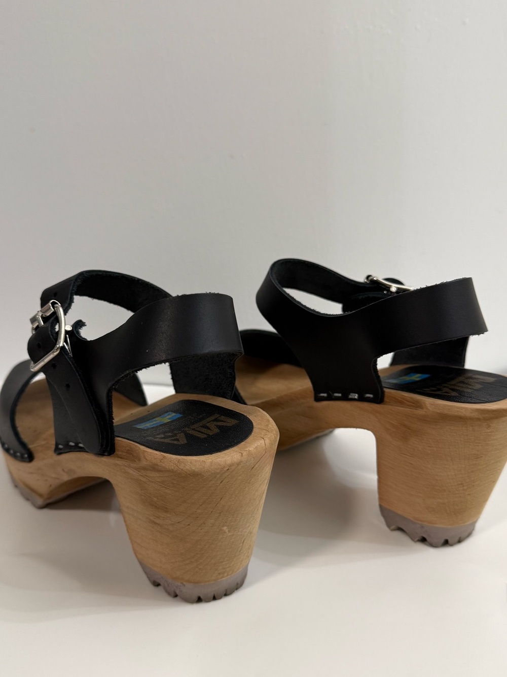 MIA Black Leather Clog Sandals with Wood Sole size 6 36 - Picture 5 of 6